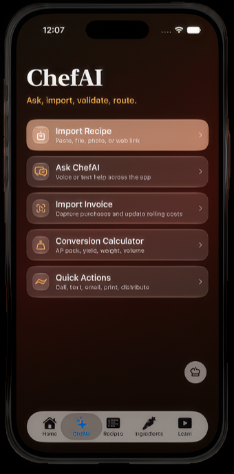 ChefAI hub screen